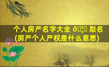 个人房产名字大全 🦟 取名(房产个人产权是什么意思)